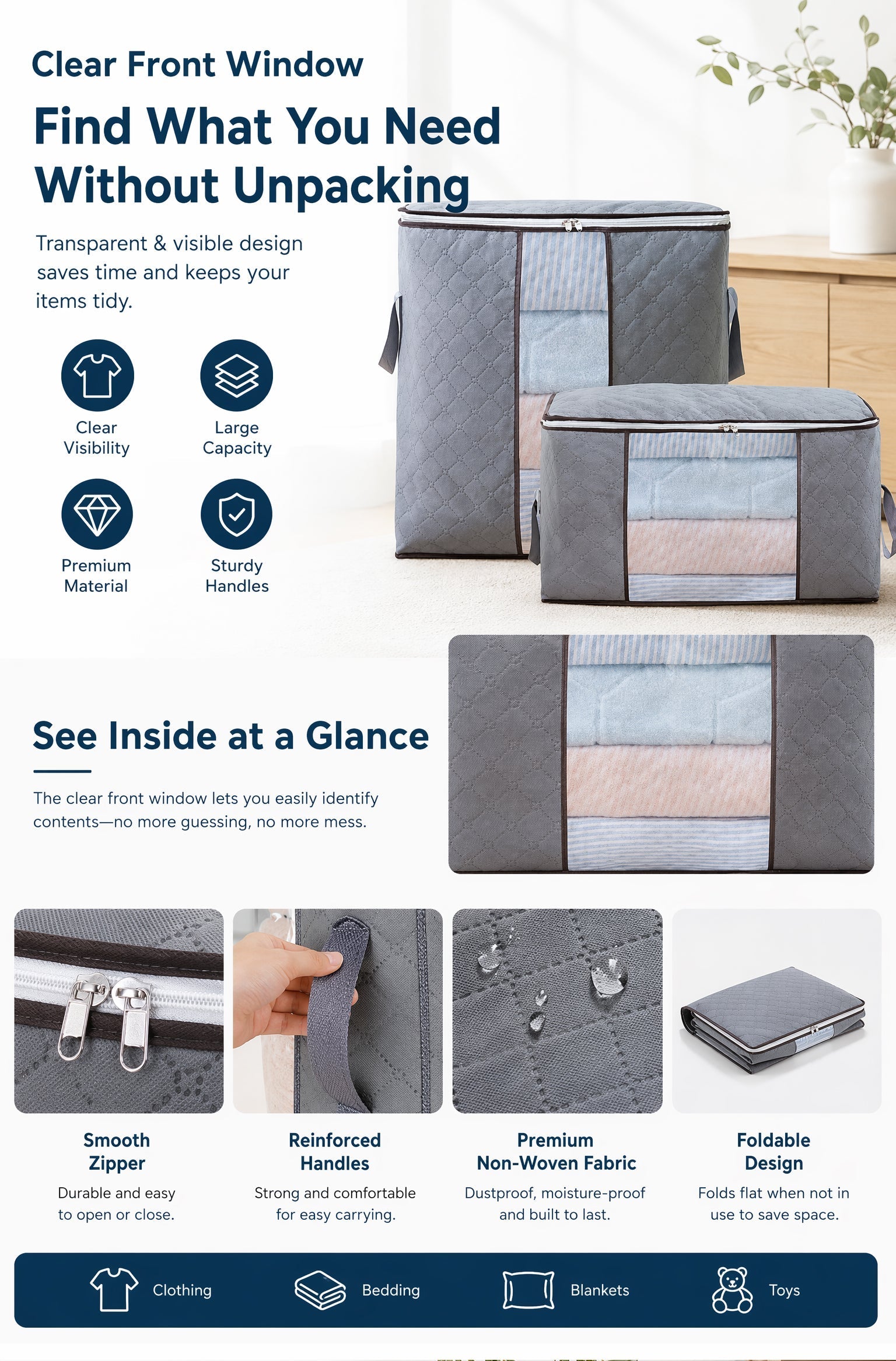 🏆Last Day Sale ONLY ￡6.99!!🔥StorRight™ 90L Heavy-Duty Storage Bag🏆Mothproof & Airtight with Clear Window🛏️ Thick, Airtight & Moving-Ready! 🇬🇧🧳