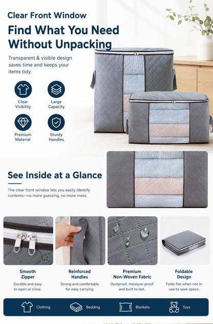 🏆Last Day Sale ONLY ￡6.99!!🔥StorRight™ 90L Heavy-Duty Storage Bag🏆Mothproof & Airtight with Clear Window🛏️ Thick, Airtight & Moving-Ready! 🇬🇧🧳