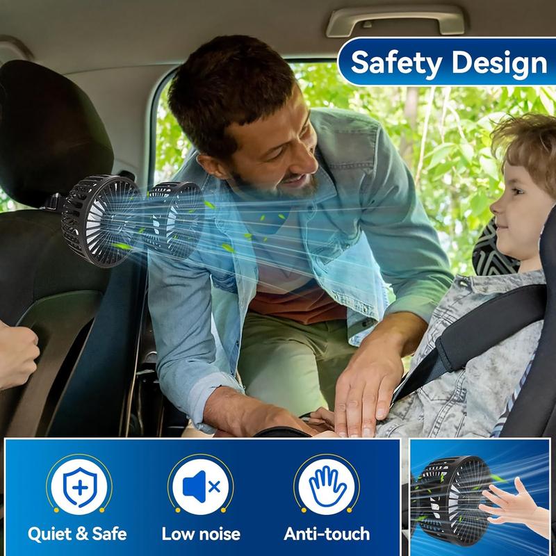 🌀✨Adjustable Car Backseat Fan, Dual-Head Electric Fan, Strong Wind USB Car Fan with 360-Degree Rotation and Large Air Volume for Rear Seats