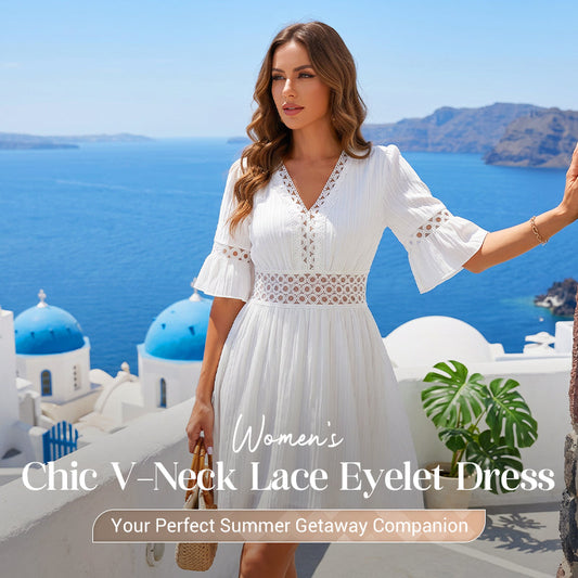 👗 LIMITED-TIME 50% OFF! ✨ Chic V-Neck Dress with Lace Cutout Details
