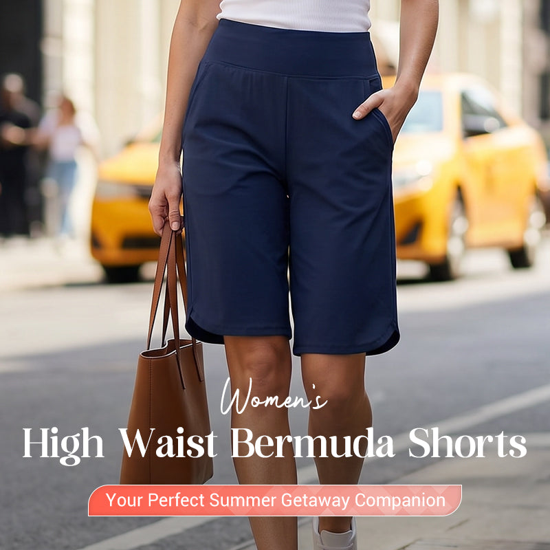 🩳50% OFF LIMITED TIME! ✨Women High Waist Bermuda Yoga Shorts with Side Pockets, Stretch Lightweight Knee-Length Athletic Shorts for Summer Daily & Travel