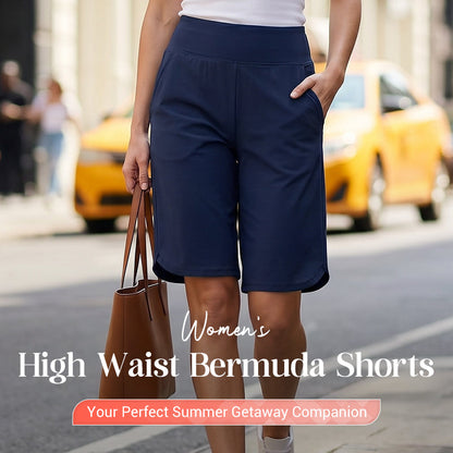 🩳50% OFF LIMITED TIME! ✨Women High Waist Bermuda Yoga Shorts with Side Pockets, Stretch Lightweight Knee-Length Athletic Shorts for Summer Daily & Travel