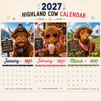 🔥Hot Sale Only￡8.99！✨🎁2027 Funny HighlandCows Wall Calendar |A4Hanging Calendar