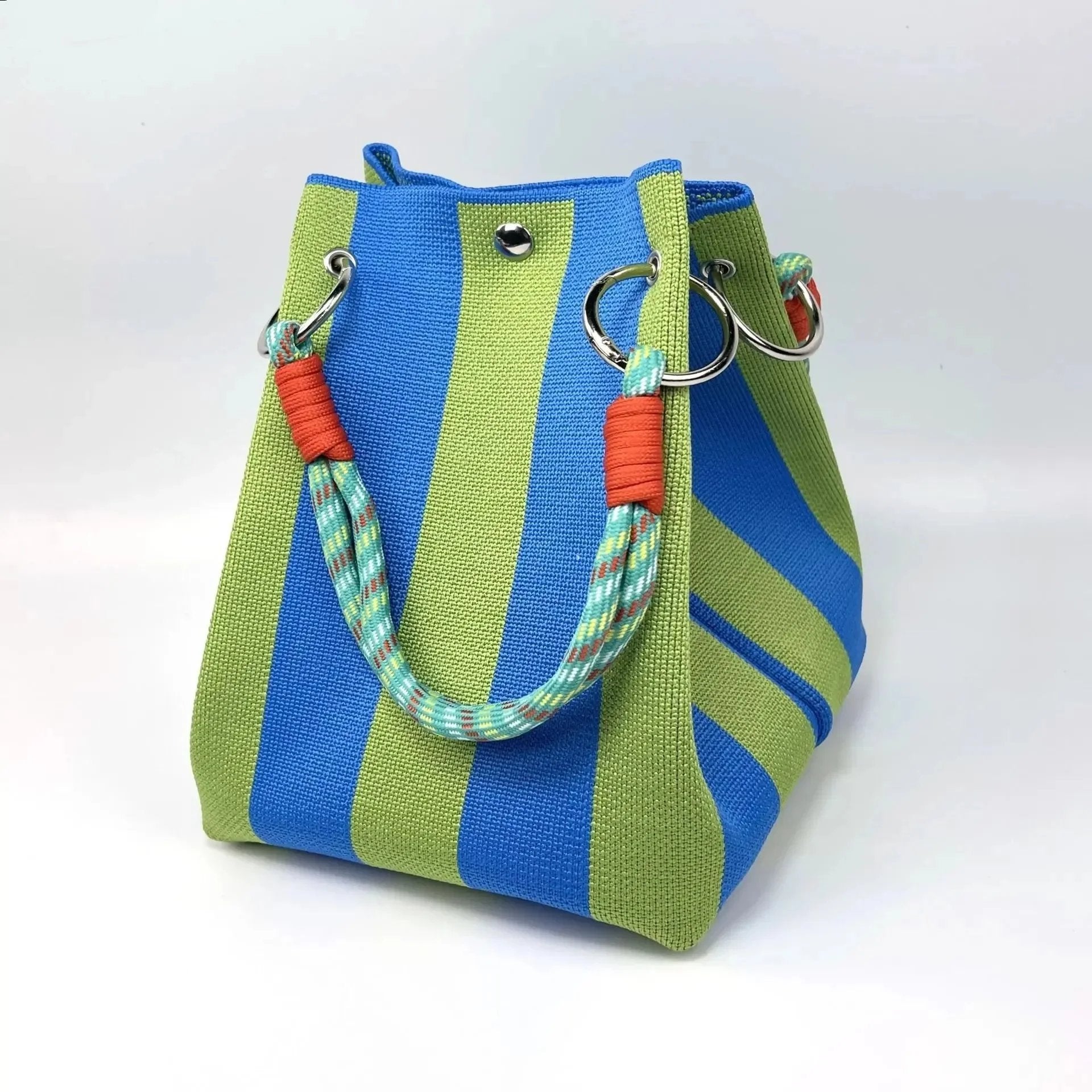 🏆👜 Limited Time Special Price ￡8.99!!✨  Boho Striped Knit Bucket Handbag for Women – Handmade Summer Beach Shoulder Bag