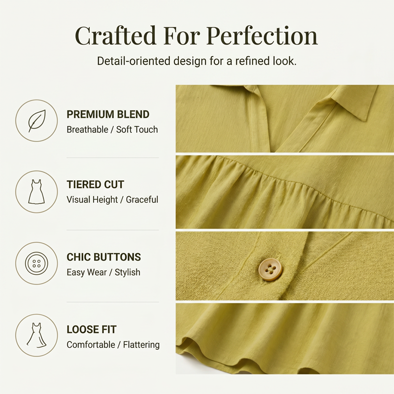 🌸 50% OFF NOW! 🌸Solid Color Comfort Lapel Button Dress