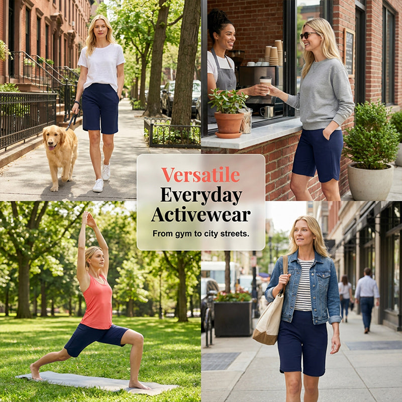 🩳50% OFF LIMITED TIME! ✨Women High Waist Bermuda Yoga Shorts with Side Pockets, Stretch Lightweight Knee-Length Athletic Shorts for Summer Daily & Travel