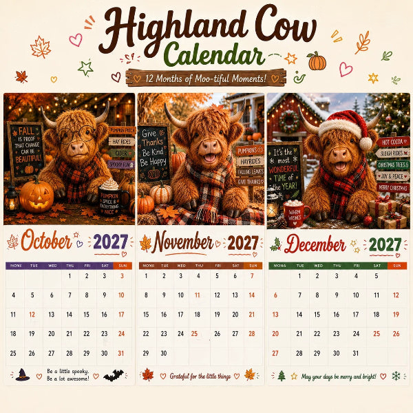 🔥Hot Sale Only￡8.99！✨🎁2027 Funny HighlandCows Wall Calendar |A4Hanging Calendar