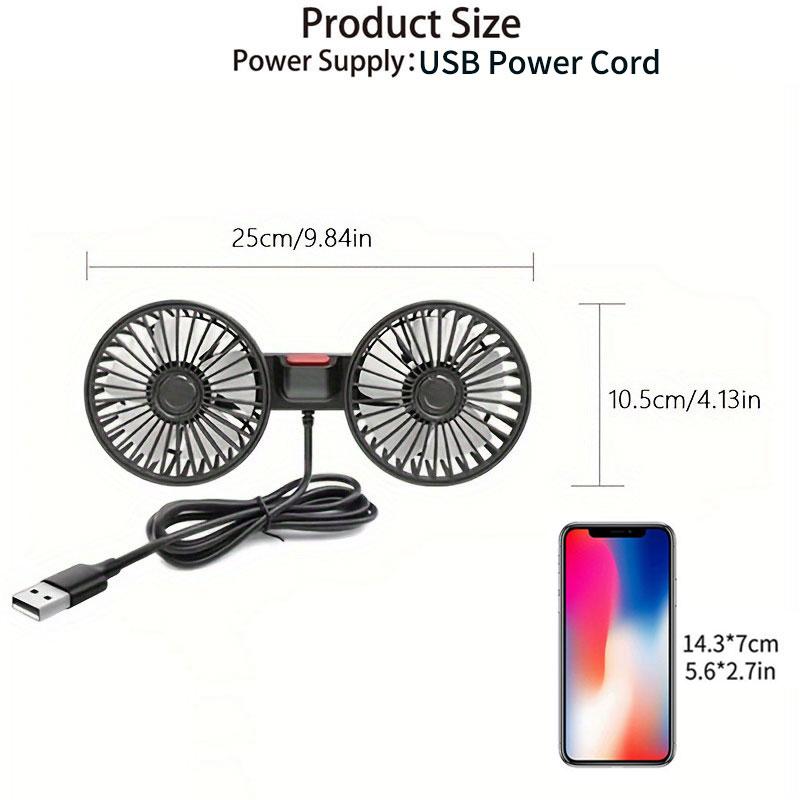 🌀✨Adjustable Car Backseat Fan, Dual-Head Electric Fan, Strong Wind USB Car Fan with 360-Degree Rotation and Large Air Volume for Rear Seats