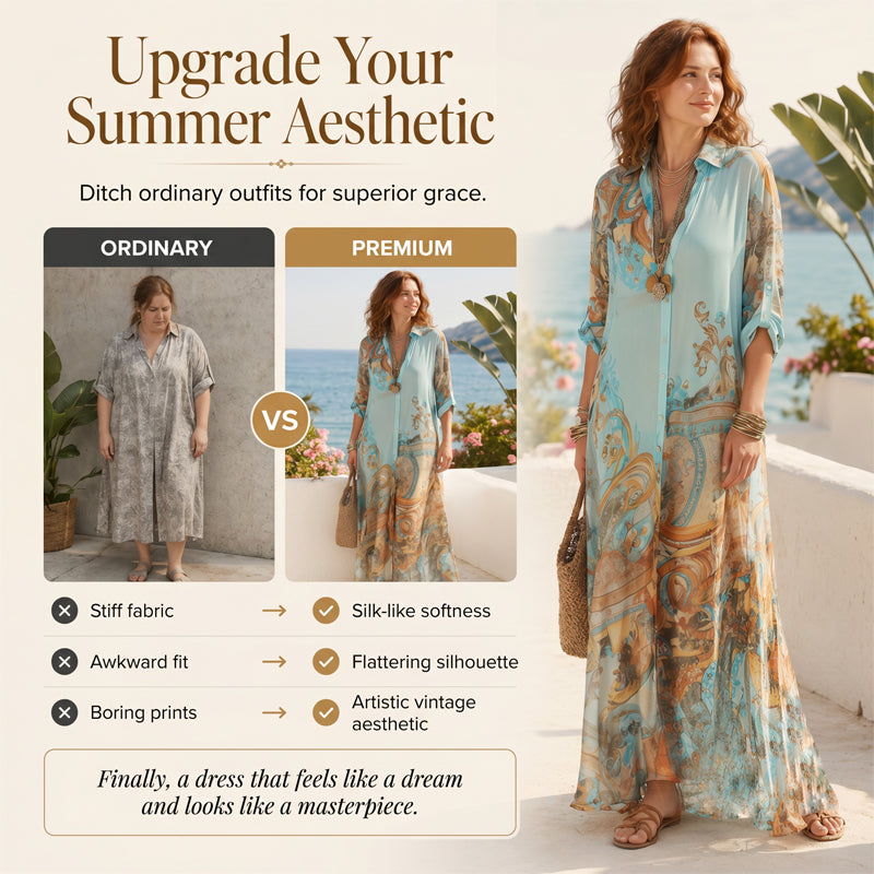 👗 50% OFF NOW! 🎁 Elegant Retro Print Maxi Dress – Boho V-neck & button-down – Flowy, breathable – perfect for beach holidays or summer elegance 🌸✨