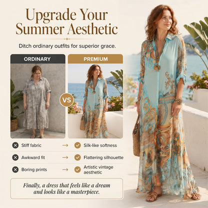 👗 50% OFF NOW! 🎁 Elegant Retro Print Maxi Dress – Boho V-neck & button-down – Flowy, breathable – perfect for beach holidays or summer elegance 🌸✨