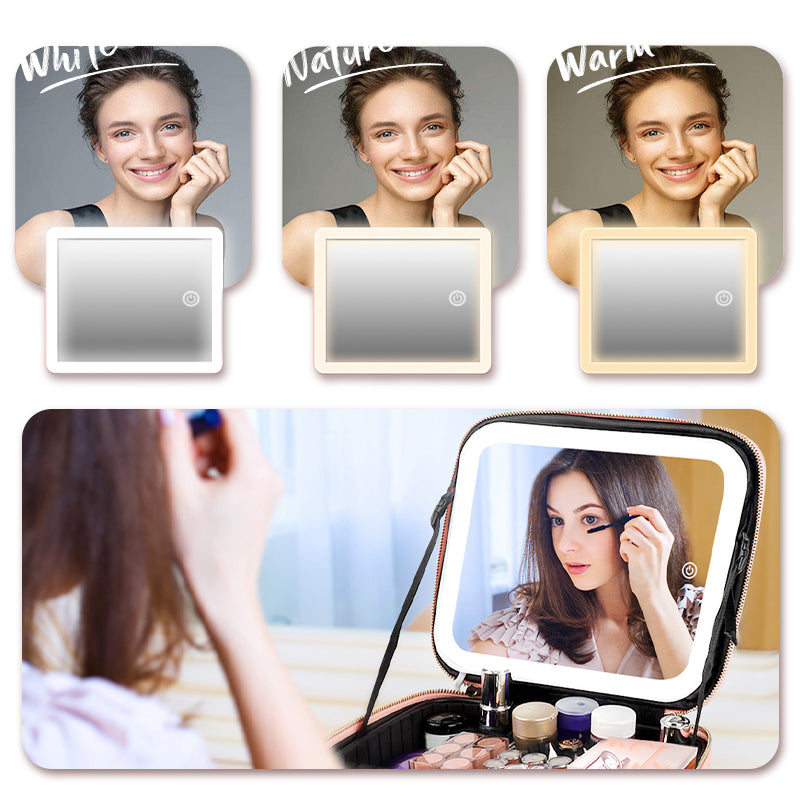 💄Flawless Makeup Anywhere – Portable LED Mirror Makeup Bag!✨
