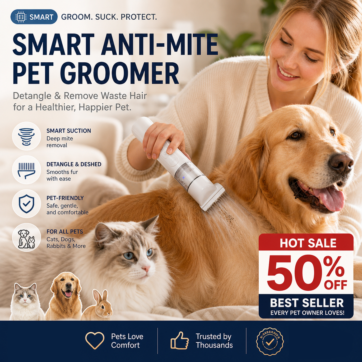 ✨️Surprise 60% off！🐈Electric Pet Grooming Comb🐕Keep your furry friends away from mites, fleas and tangled fur！