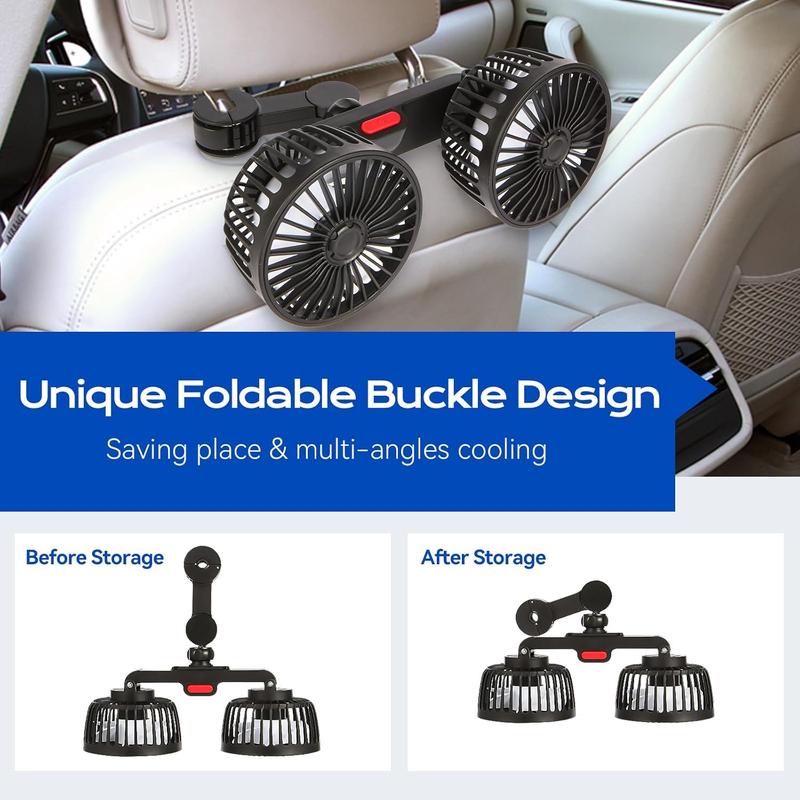 🌀✨Adjustable Car Backseat Fan, Dual-Head Electric Fan, Strong Wind USB Car Fan with 360-Degree Rotation and Large Air Volume for Rear Seats