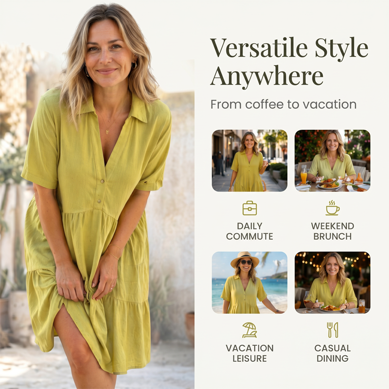🌸 50% OFF NOW! 🌸Solid Color Comfort Lapel Button Dress