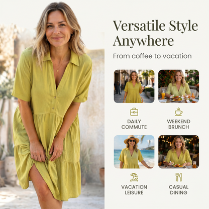 🌸 50% OFF NOW! 🌸Solid Color Comfort Lapel Button Dress