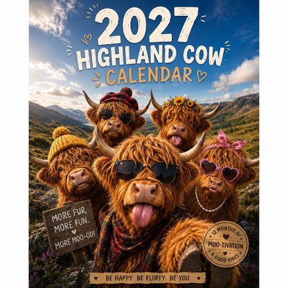 🔥Hot Sale Only￡8.99！✨🎁2027 Funny HighlandCows Wall Calendar |A4Hanging Calendar