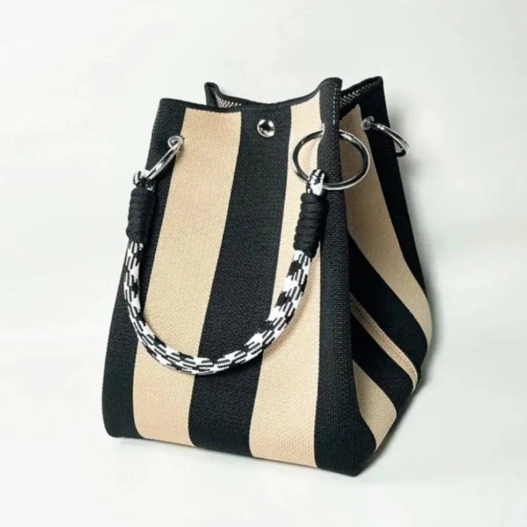 🏆👜 Limited Time Special Price ￡8.99!!✨  Boho Striped Knit Bucket Handbag for Women – Handmade Summer Beach Shoulder Bag