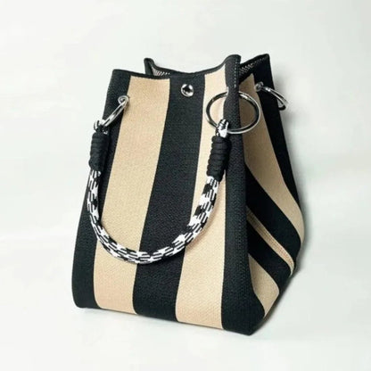 🏆👜 Limited Time Special Price ￡8.99!!✨  Boho Striped Knit Bucket Handbag for Women – Handmade Summer Beach Shoulder Bag