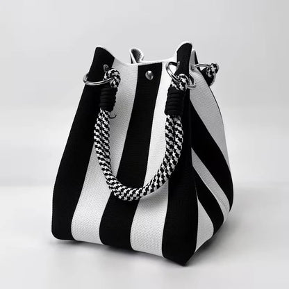 🏆👜 Limited Time Special Price ￡8.99!!✨  Boho Striped Knit Bucket Handbag for Women – Handmade Summer Beach Shoulder Bag