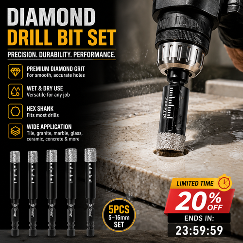 🥳2026 HOT SALE🥳💞50K+ SOLD!🪚🛡️ 50% OFF! Diamond Drill Bits Set – 5‑16mm sizes, hex shank fits most drills. Dry or wet use – smooth, precise holes every time! 💎💪