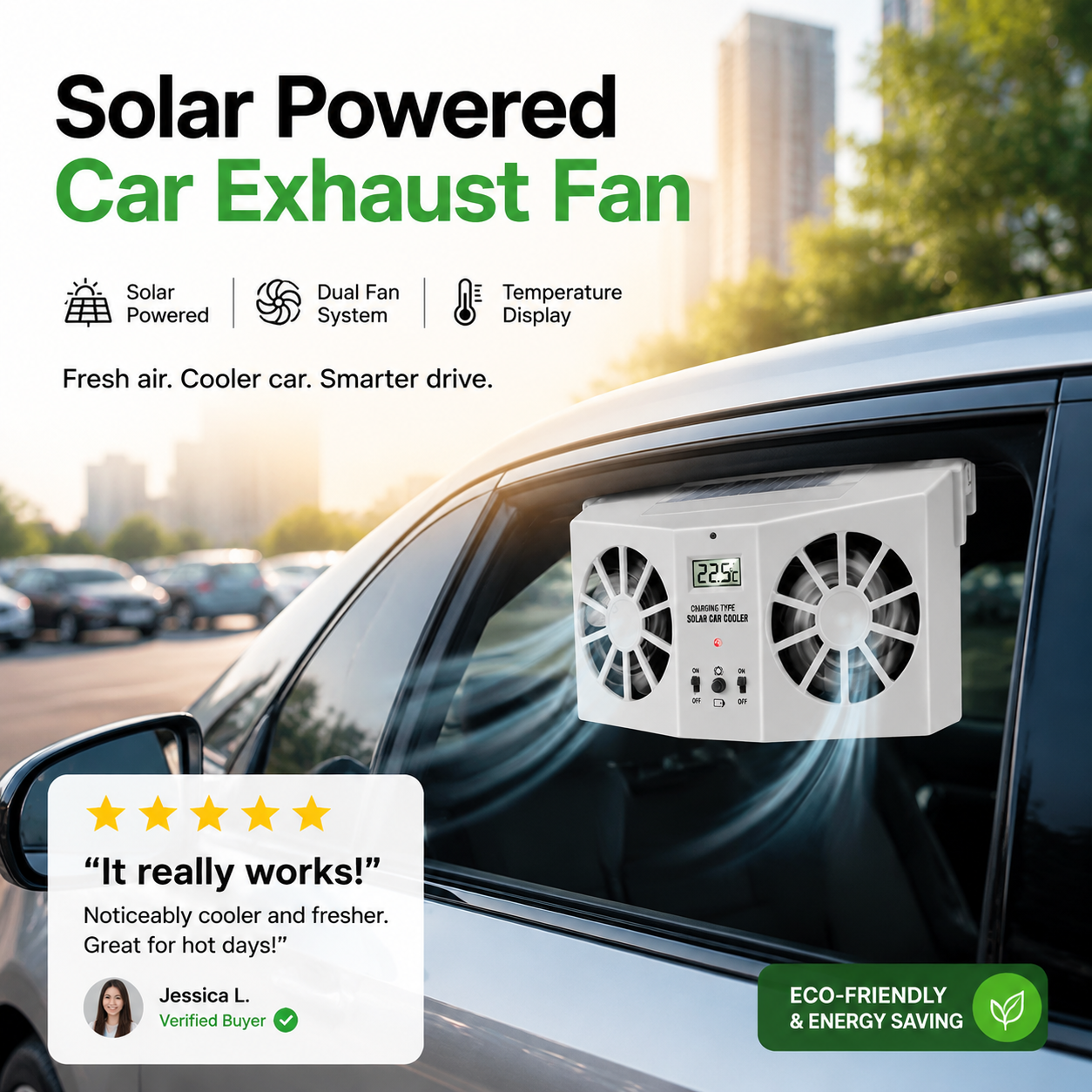 🥳2026 HOT SALE🥳🚗 50% OFF! 🚗Solar Car Exhaust Fan – Dual turbo fans expel hot air fast. Solar‑powered, no wiring. Real‑time temp display. Step into a cool car! 🌬️✨