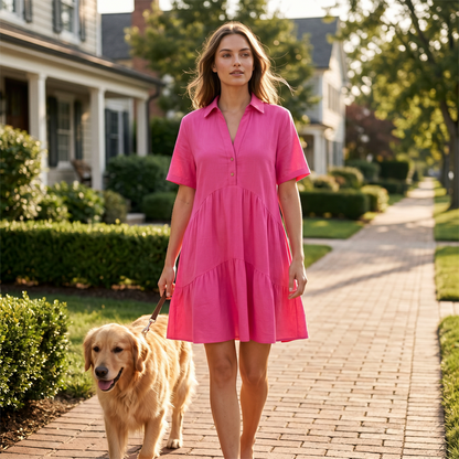 🌸 50% OFF NOW! 🌸Solid Color Comfort Lapel Button Dress