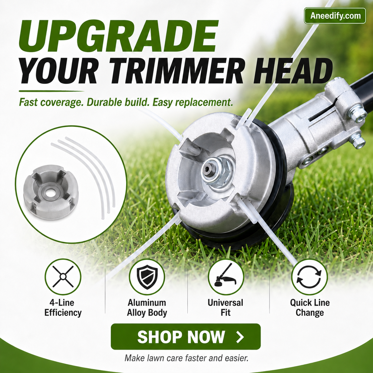 ⚙️ 50% OFF NOW! 🌿 Aluminum Trimmer Head – 4-Line Cutting & Universal Fit – Heavy-Duty & Easy Line Replacement 🏡