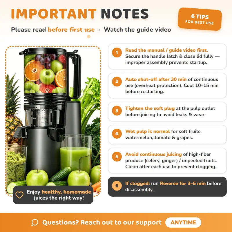 LQZ 350W Cold Press Juicer - 5.4" Wide Chute