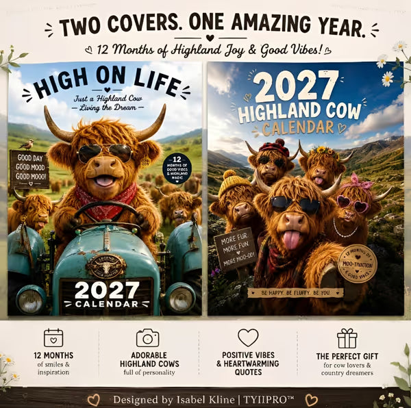 🔥Hot Sale Only￡8.99！✨🎁2027 Funny HighlandCows Wall Calendar |A4Hanging Calendar