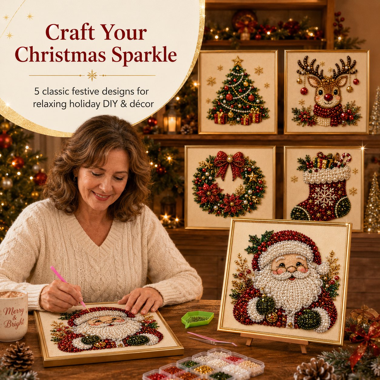⏳Limited-time Sale ￡7.99!!🎁💎DIY Christmas Pearl Diamond Art Kit🎨Relaxing & Beginner-Friendly🧘