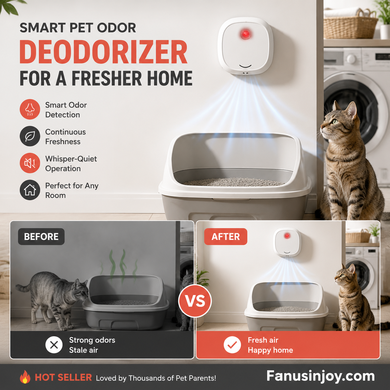 🔥Limited Time 50% OFF! 🌬️Say goodbye to unpleasant odors with it! Smart Quiet Pet Odor Eliminator