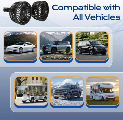 🌀✨Adjustable Car Backseat Fan, Dual-Head Electric Fan, Strong Wind USB Car Fan with 360-Degree Rotation and Large Air Volume for Rear Seats