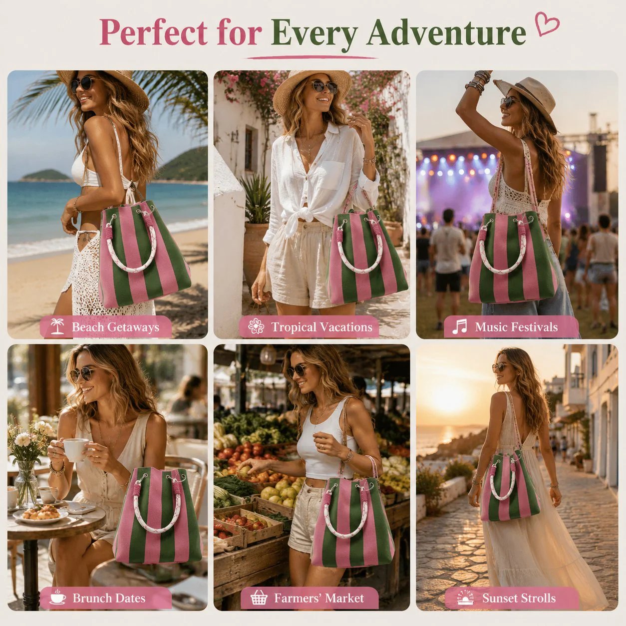 🏆👜 Limited Time Special Price ￡8.99!!✨  Boho Striped Knit Bucket Handbag for Women – Handmade Summer Beach Shoulder Bag