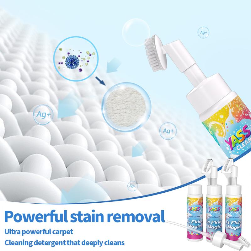 💖HOT SALE BUY 2 GET 1 FREE!!💖Yass Clean Magic Foam Cleaner for Carpets & Upholstery – Pet Stain & Odour Remover with Cleaning Brush🧼🪄