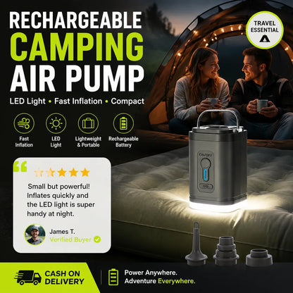 🔦 50% OFF NOW! 🏕️ Rechargeable Camping Air Pump – LED light & fast inflation – Compact & portable – perfect for airbeds, pools or tires 🔋✨