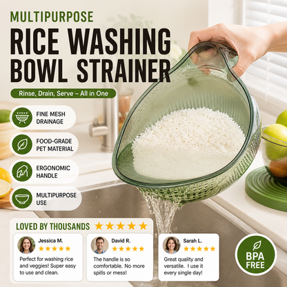 🥳HOT SALE🥳💞50K+ SOLD! Rice Washing Bowl – From £7.99! Dual-function, fine mesh & ergonomic handle. Washes & drains perfectly – grab yours! ✅