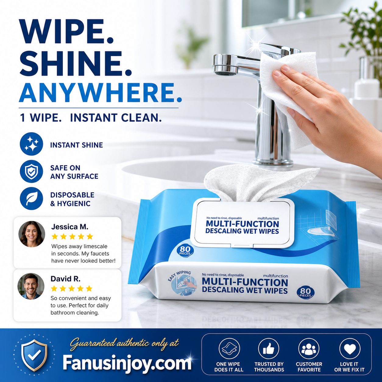 🔥Amazing Offer Buy 3 Get 2 Free！💦Wipe clean instantly, cleans everything！✨️Multi-function Bathroom Descaling Cleaning Wipes