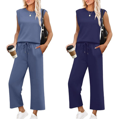 🔥LAST DAY SALE ONLY ￡17.99!!👚Women's  Sleeveless Top & Wide-Leg Pants 2-Piece Set
