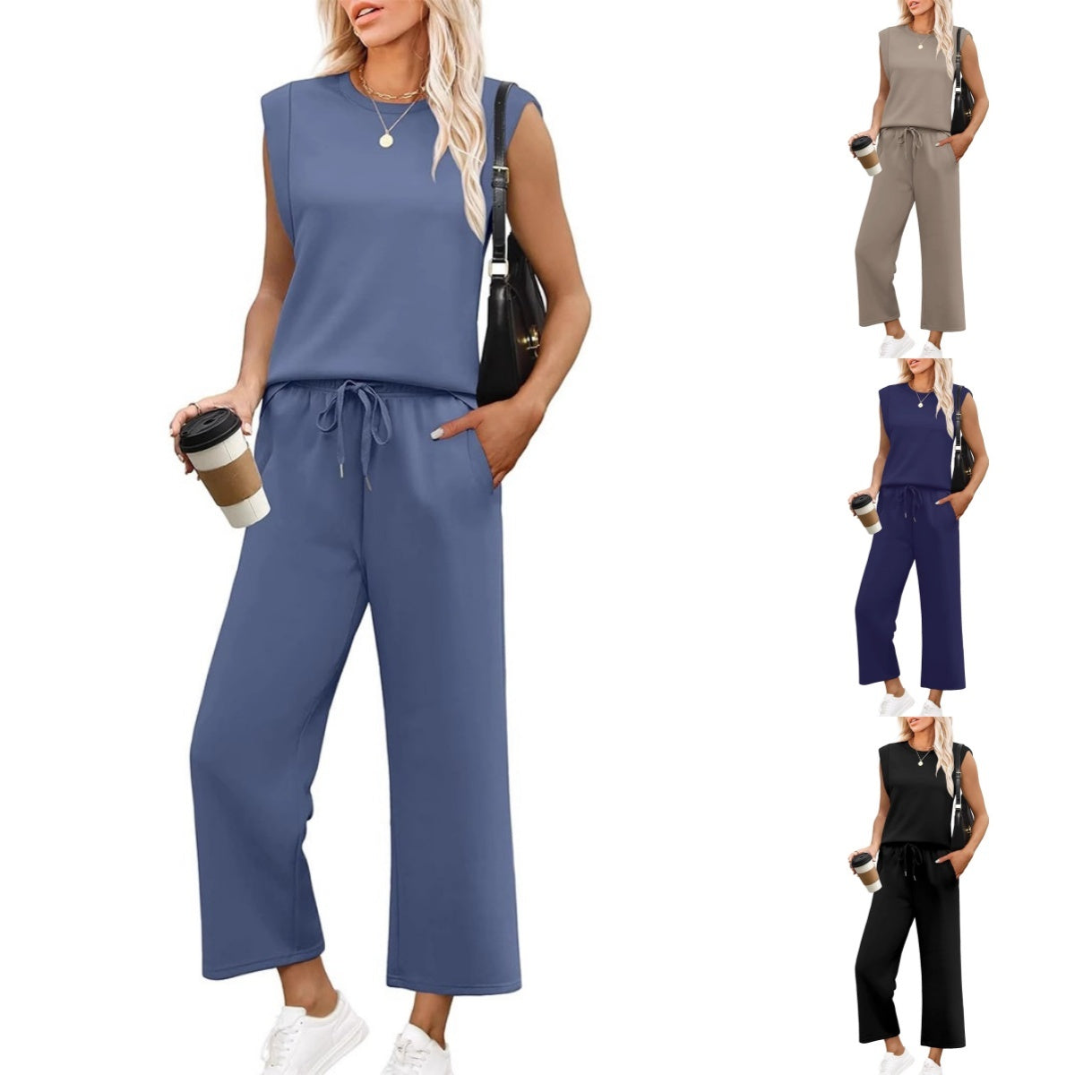 🔥LAST DAY SALE ONLY ￡17.99!!👚Women's  Sleeveless Top & Wide-Leg Pants 2-Piece Set