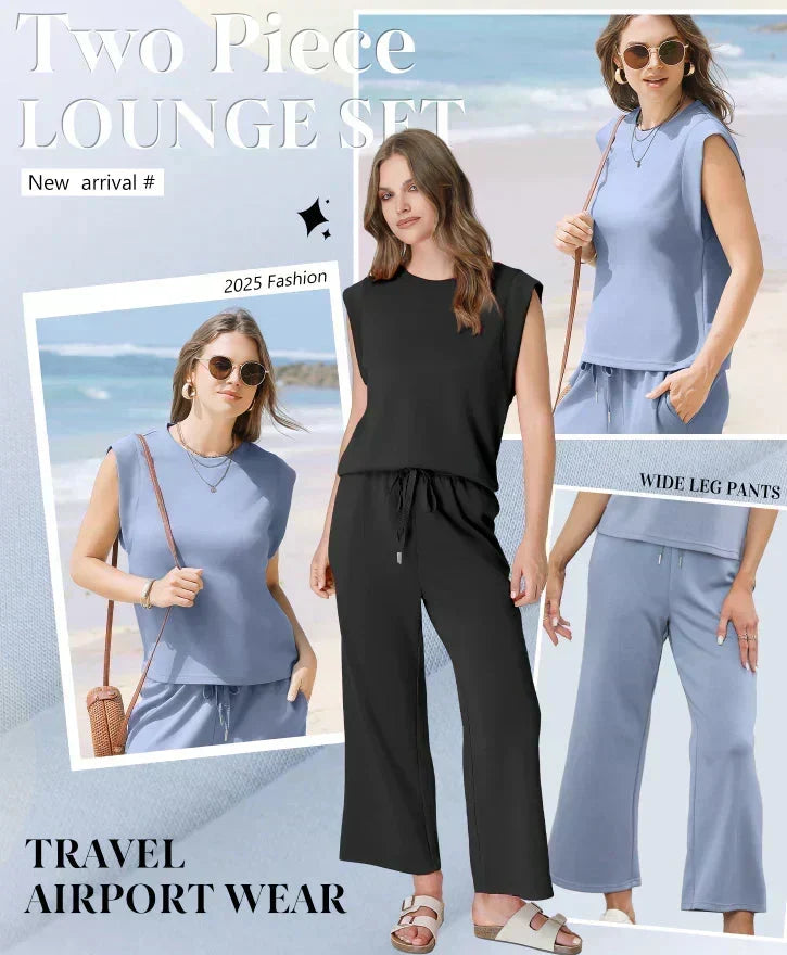 🔥LAST DAY SALE ONLY ￡17.99!!👚Women's  Sleeveless Top & Wide-Leg Pants 2-Piece Set