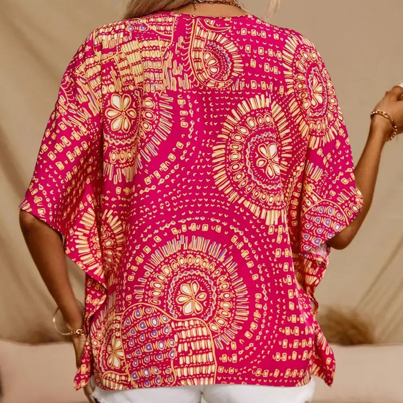 💃 Last Day Sale 50% Off 💐Women's Vacation Style Loose V-Neck Printed Top with Dolman Sleeves