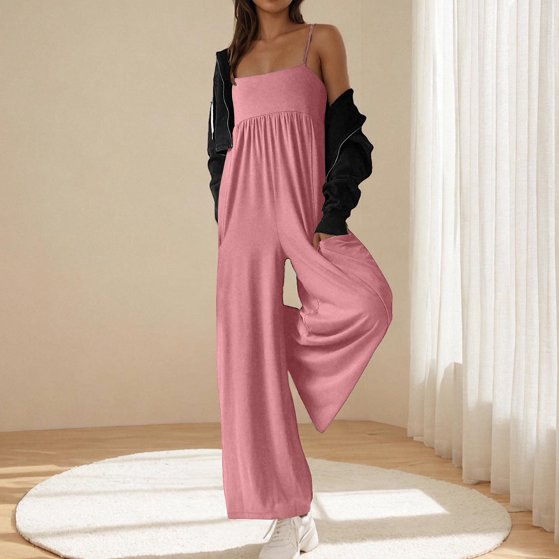 Beach Casual Strappy Backless Wide-Leg Jumpsuit