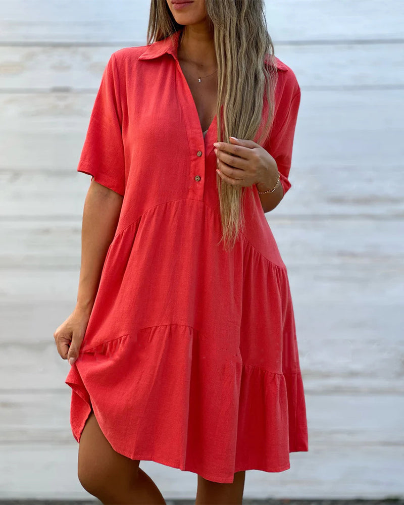 🌸 50% OFF NOW! 🌸Solid Color Comfort Lapel Button Dress