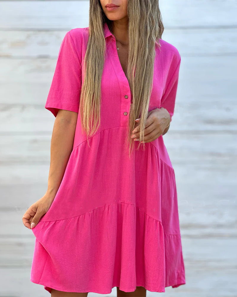 🌸 50% OFF NOW! 🌸Solid Color Comfort Lapel Button Dress