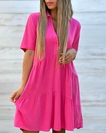 🌸 50% OFF NOW! 🌸Solid Color Comfort Lapel Button Dress