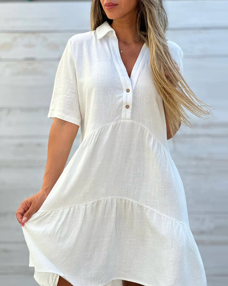 🌸 50% OFF NOW! 🌸Solid Color Comfort Lapel Button Dress