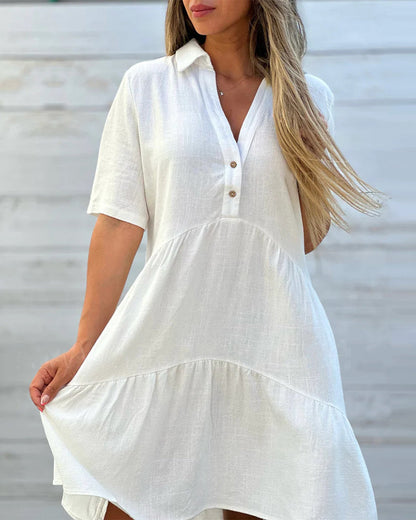 🌸 50% OFF NOW! 🌸Solid Color Comfort Lapel Button Dress