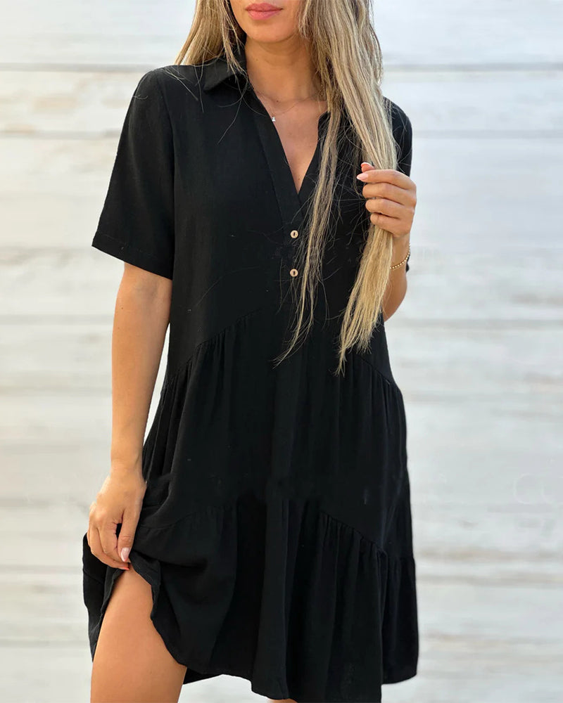 🌸 50% OFF NOW! 🌸Solid Color Comfort Lapel Button Dress