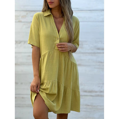 🌸 50% OFF NOW! 🌸Solid Color Comfort Lapel Button Dress