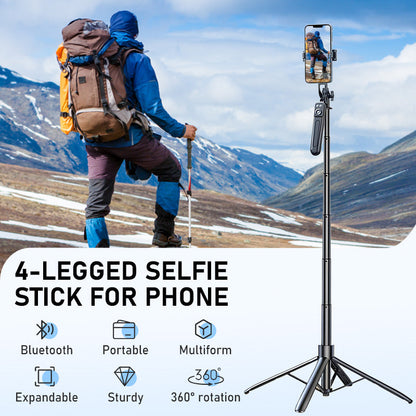 📱 50% OFF!! 4-legged selfie stick – one-button pop-up, extends to 180cm, stable on any surface! ✨🎥